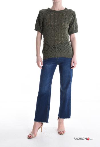 Pull au crochet col rond manches courtes à broderie - ph 5