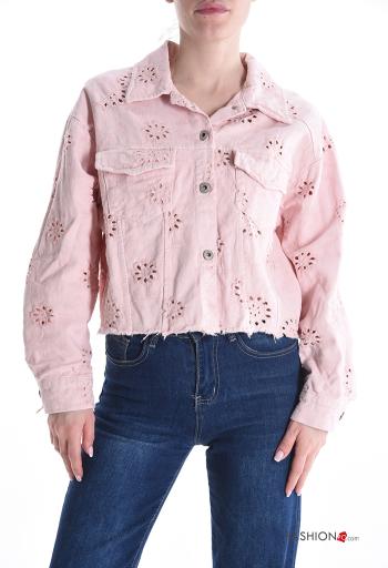 Giacca in Cotone maniche lunghe con colletto Fantasia ricamata con bottoni - ph 1