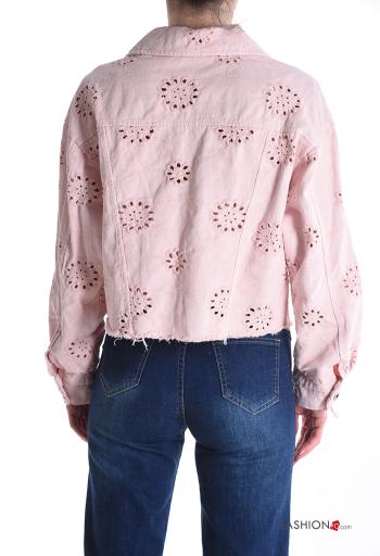 Giacca in Cotone maniche lunghe con colletto Fantasia ricamata con bottoni - ph 2