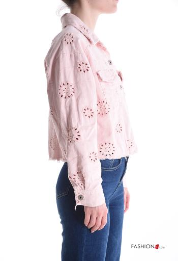 Giacca in Cotone maniche lunghe con colletto Fantasia ricamata con bottoni - ph 3