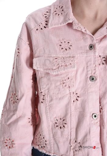 Giacca in Cotone maniche lunghe con colletto Fantasia ricamata con bottoni - ph 4