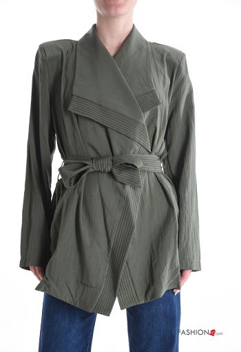long sleeve Duster Coat with fabric belt with shoulder pads - ph 1