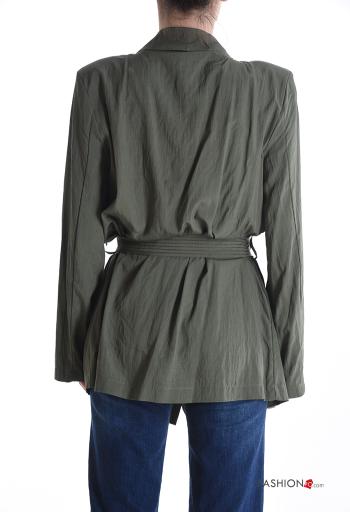 long sleeve Duster Coat with fabric belt with shoulder pads - ph 2