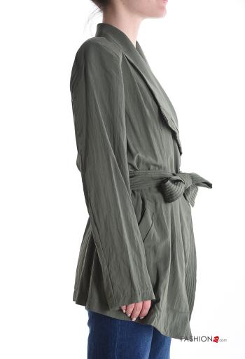 long sleeve Duster Coat with fabric belt with shoulder pads - ph 3