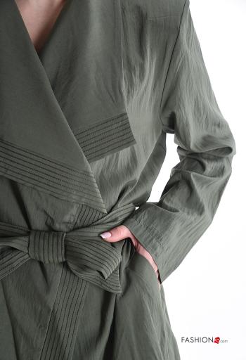 long sleeve Duster Coat with fabric belt with shoulder pads - ph 4