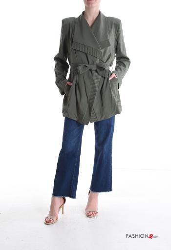 long sleeve Duster Coat with fabric belt with shoulder pads - ph 5
