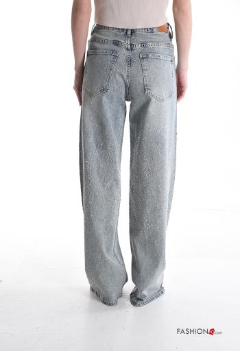 Jeans in Cotone lungo con bottoni con strass con zip con tasche - ph 2