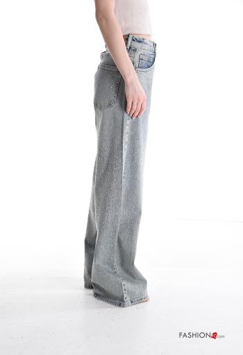 Jeans in Cotone lungo con bottoni con strass con zip con tasche - ph 3