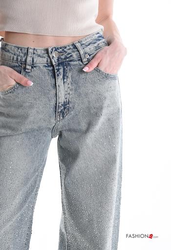 Jeans in Cotone lungo con bottoni con strass con zip con tasche - ph 4