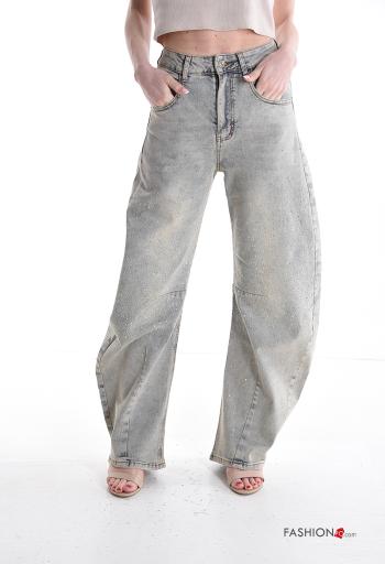 Jeans in Cotone con tasche con bottoni con zip