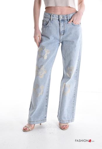 Jeans in Cotone denim wide leg con tasche con bottoni con zip - ph 1