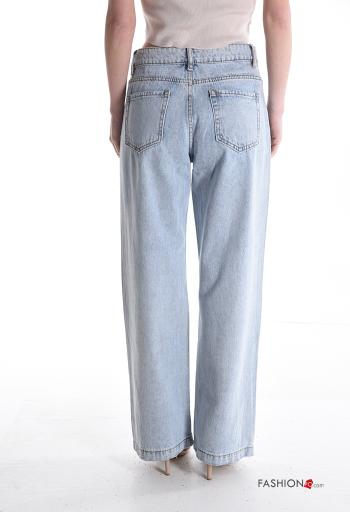 Jeans in Cotone denim wide leg con tasche con bottoni con zip - ph 2