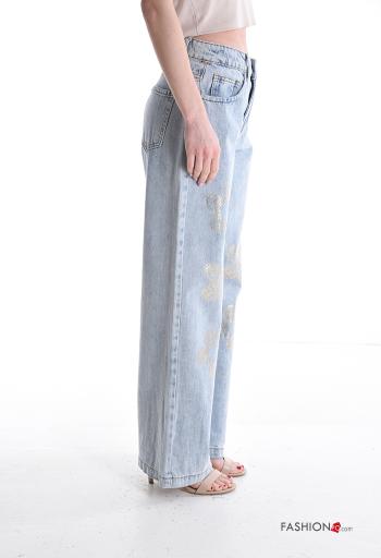 Jeans in Cotone denim wide leg con tasche con bottoni con zip - ph 3