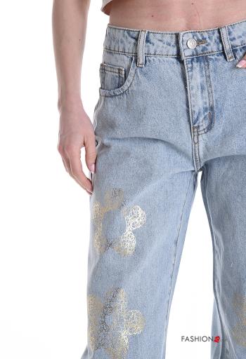 Jeans in Cotone denim wide leg con tasche con bottoni con zip - ph 4