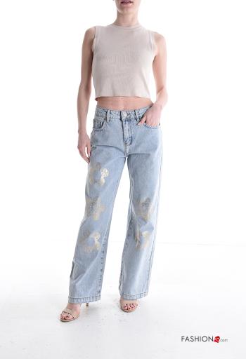 Jeans in Cotone denim wide leg con tasche con bottoni con zip - ph 5