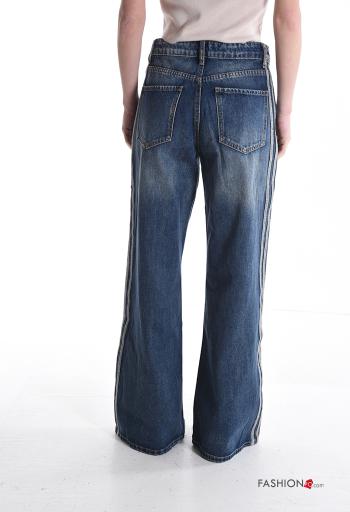 denim wide leg flared Cotton Jeans with buttons with zip with pockets - ph 2