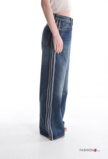 denim wide leg flared Cotton Jeans with buttons with zip with pockets - ph 3