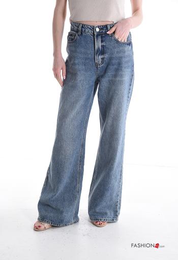 Jeans in Cotone denim wide leg con tasche con bottoni con zip - ph 1