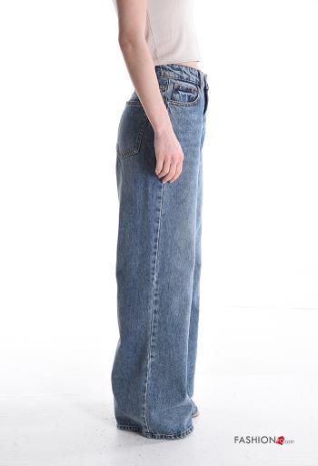 Jeans in Cotone denim wide leg con tasche con bottoni con zip - ph 3