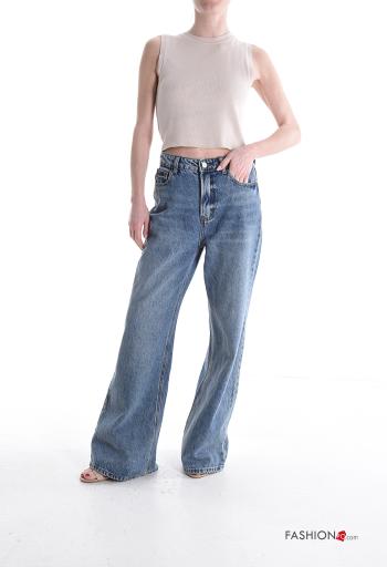 Jeans in Cotone denim wide leg con tasche con bottoni con zip - ph 5