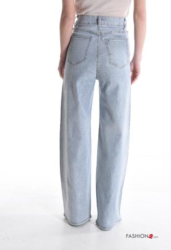 Jeans in Cotone vita alta wide leg con bottoni con strass con zip con tasche - ph 2