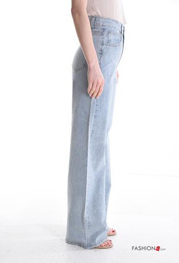 Jeans in Cotone vita alta wide leg con bottoni con strass con zip con tasche - ph 3