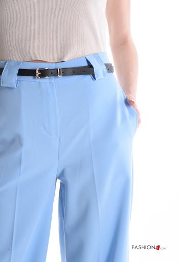Pantalones wide leg con cinturón con bolsillos con cremallera con botones - ph 4