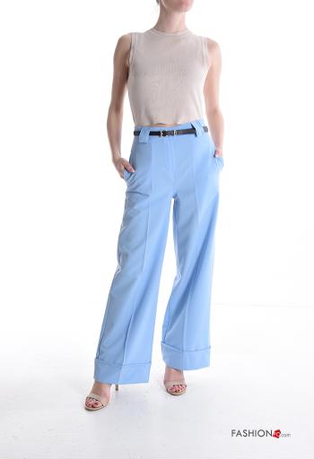 Pantalones wide leg con cinturón con bolsillos con cremallera con botones - ph 5
