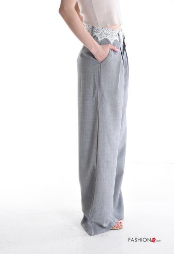 Pantalone pizzo wide leg con tasche con bottoni con zip - ph 3