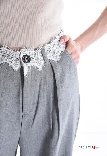Pantalone pizzo wide leg con tasche con bottoni con zip - ph 4