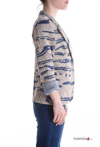 Giacca in Cotone maniche lunghe Fantasia astratta con bottoni senza fodera - ph 3