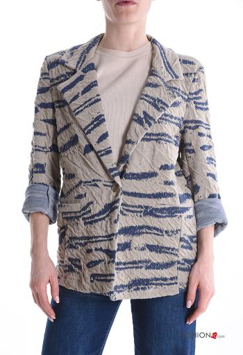 Giacca in Cotone maniche lunghe Fantasia astratta con bottoni senza fodera - ph 1