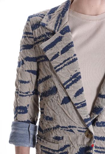 Giacca in Cotone maniche lunghe Fantasia astratta con bottoni senza fodera - ph 4