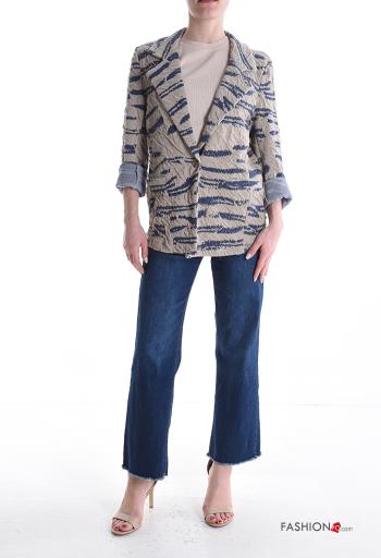 Giacca in Cotone maniche lunghe Fantasia astratta con bottoni senza fodera - ph 5