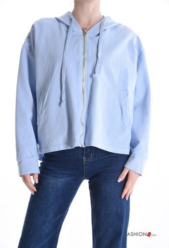 Sweatshirt em Algodão manga comprida com fecho com capuz
