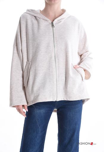 Felpa in Cotone maniche lunghe con zip con cappuccio - ph 1