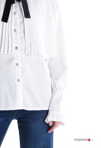 Camicia plissé maniche lunghe a collo alto con strass con fiocco con bottoni - ph 4