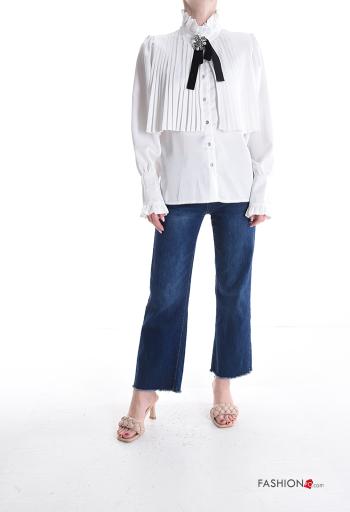 Camicia plissé maniche lunghe a collo alto con strass con fiocco con bottoni - ph 5