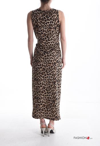 Abito lungo senza maniche girocollo Fantasia animalier con strass con nodo - ph 2