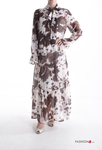 Abito maniche lunghe lungo Fantasia animalier con bottoni con balze con fiocco - ph 1