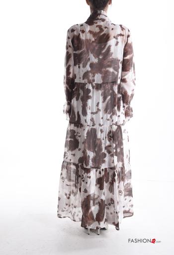 Abito maniche lunghe lungo Fantasia animalier con bottoni con balze con fiocco - ph 2