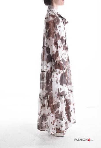 Abito maniche lunghe lungo Fantasia animalier con bottoni con balze con fiocco - ph 3