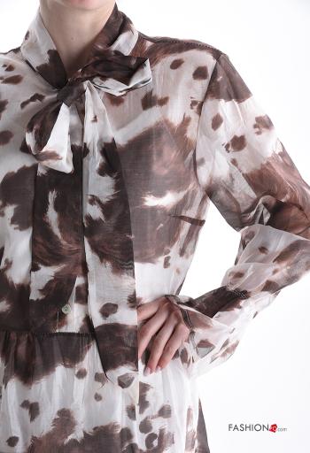 Abito maniche lunghe lungo Fantasia animalier con bottoni con balze con fiocco - ph 4