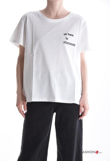 T-shirt in Cotone maniche corte girocollo Fantasia ricamata - ph 1