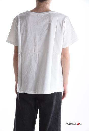 T-shirt in Cotone maniche corte girocollo Fantasia ricamata - ph 2