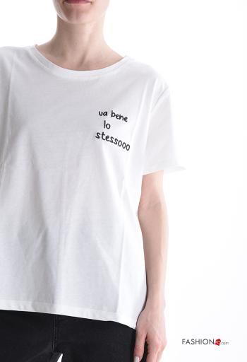 T-shirt in Cotone maniche corte girocollo Fantasia ricamata - ph 4