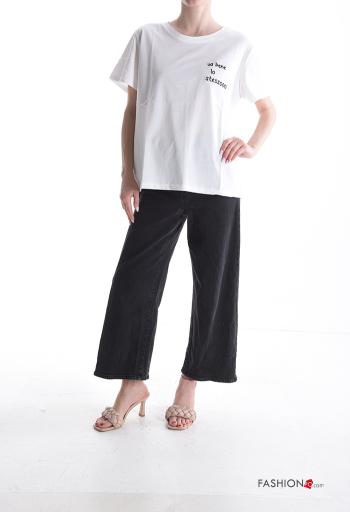 T-shirt in Cotone maniche corte girocollo Fantasia ricamata - ph 5