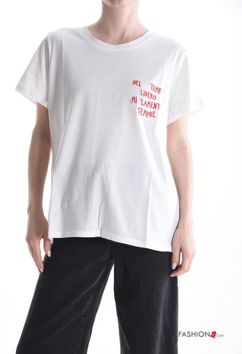 T-shirt in Cotone maniche corte girocollo Fantasia ricamata