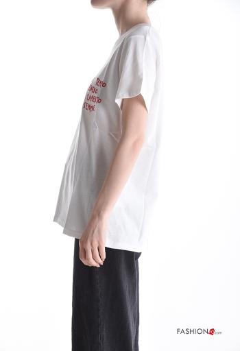 T-shirt in Cotone maniche corte girocollo Fantasia ricamata - ph 3