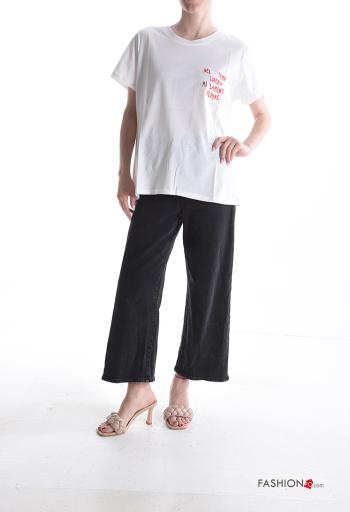 T-shirt in Cotone maniche corte girocollo Fantasia ricamata - ph 5